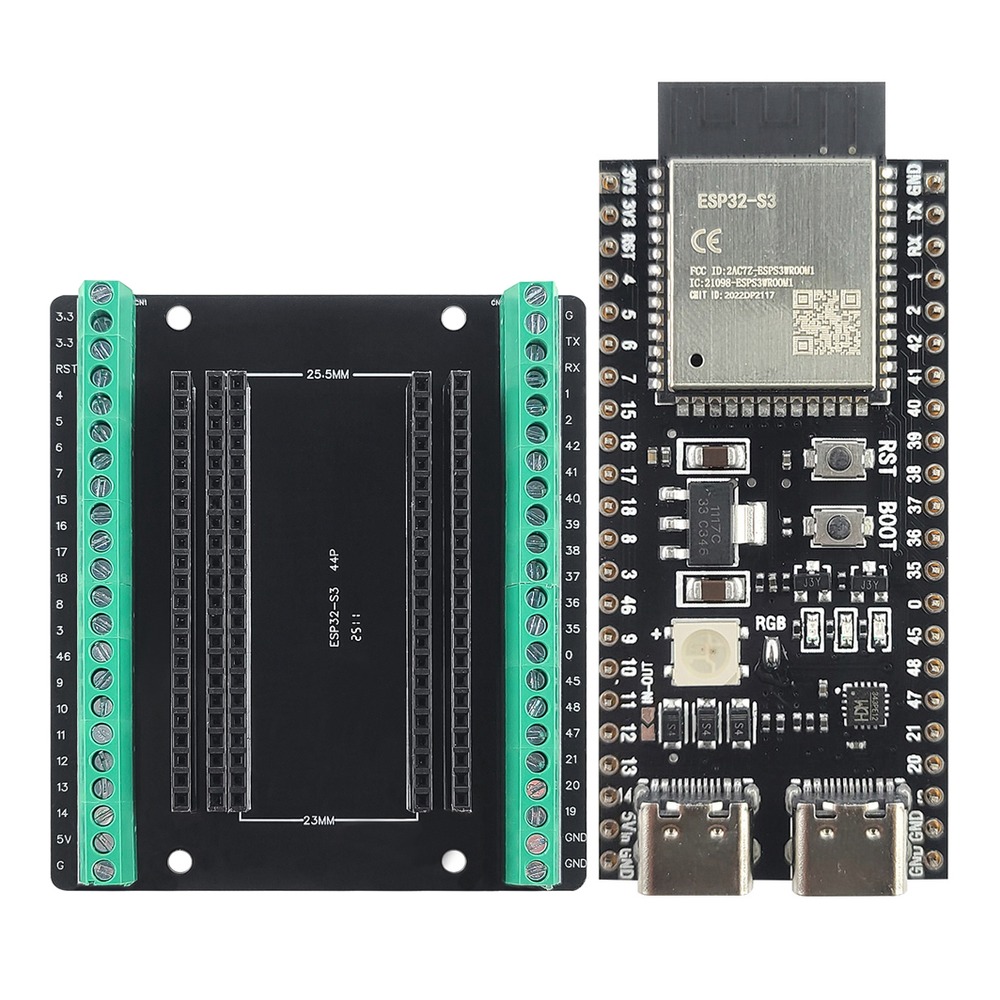 ESP32-S3 Utviklingskort med Ekspansjonsadapter – Wi-Fi/BT, Type-C, N8R2/N16R8